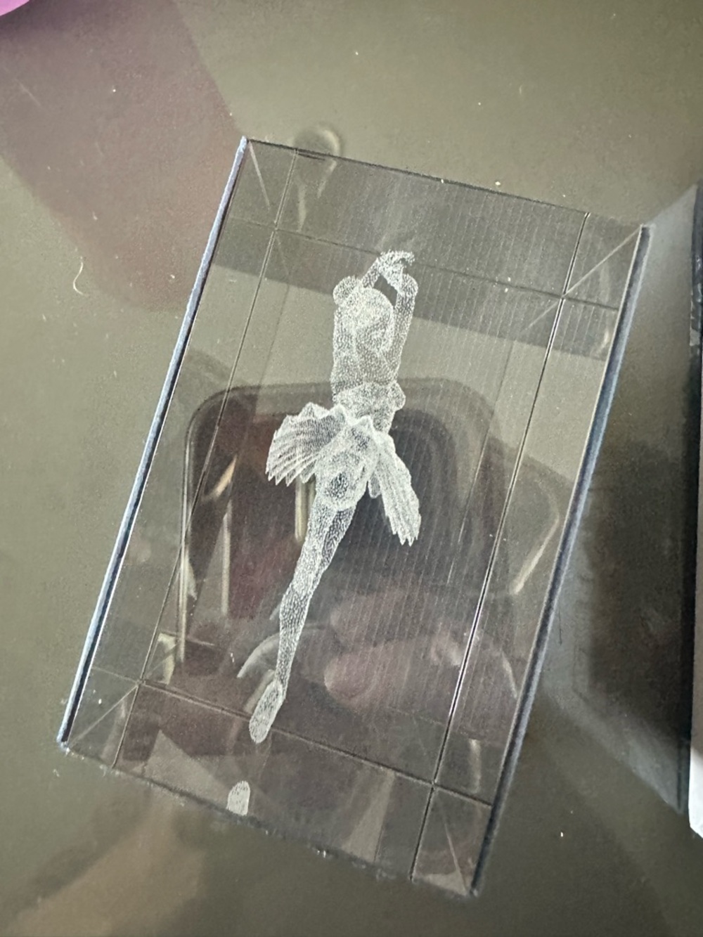 3D Laser Engraved Glass Ballet Figurine and Light Base